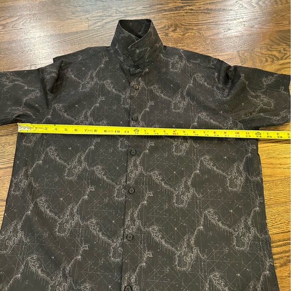 Men L abstract print short sleeve top button up black - Picture 7 of 10